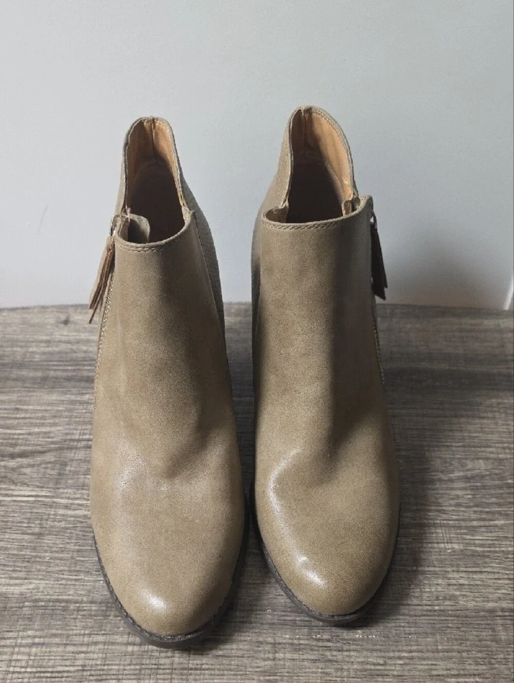 new directions Taupe Wedge Ankle Booties with Side Zip Size 9.5